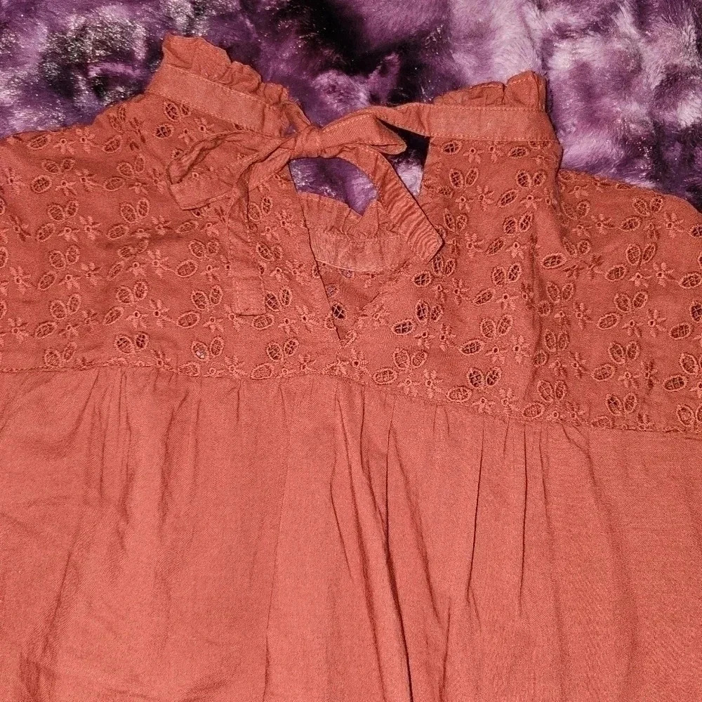 Madewell Pieced Eyelet Mockneck Ruffle Top size small - Picture 4 of 7